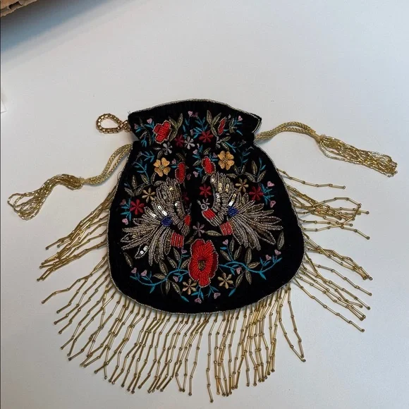 $259 MSRP - Ramla MUMBAI Hand-Embroidered Bag - BLACK, GOLD & MULTICOLOR Floral - Picture 2 of 4